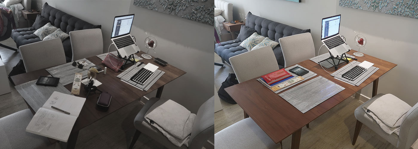 Here is my desk at an AirBnb before and after